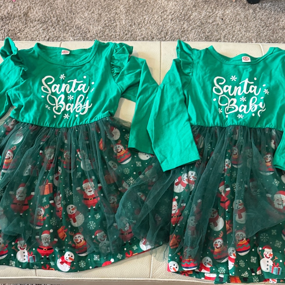 Green Santa Baby Kids Costume Dress- set of 2 (twins)